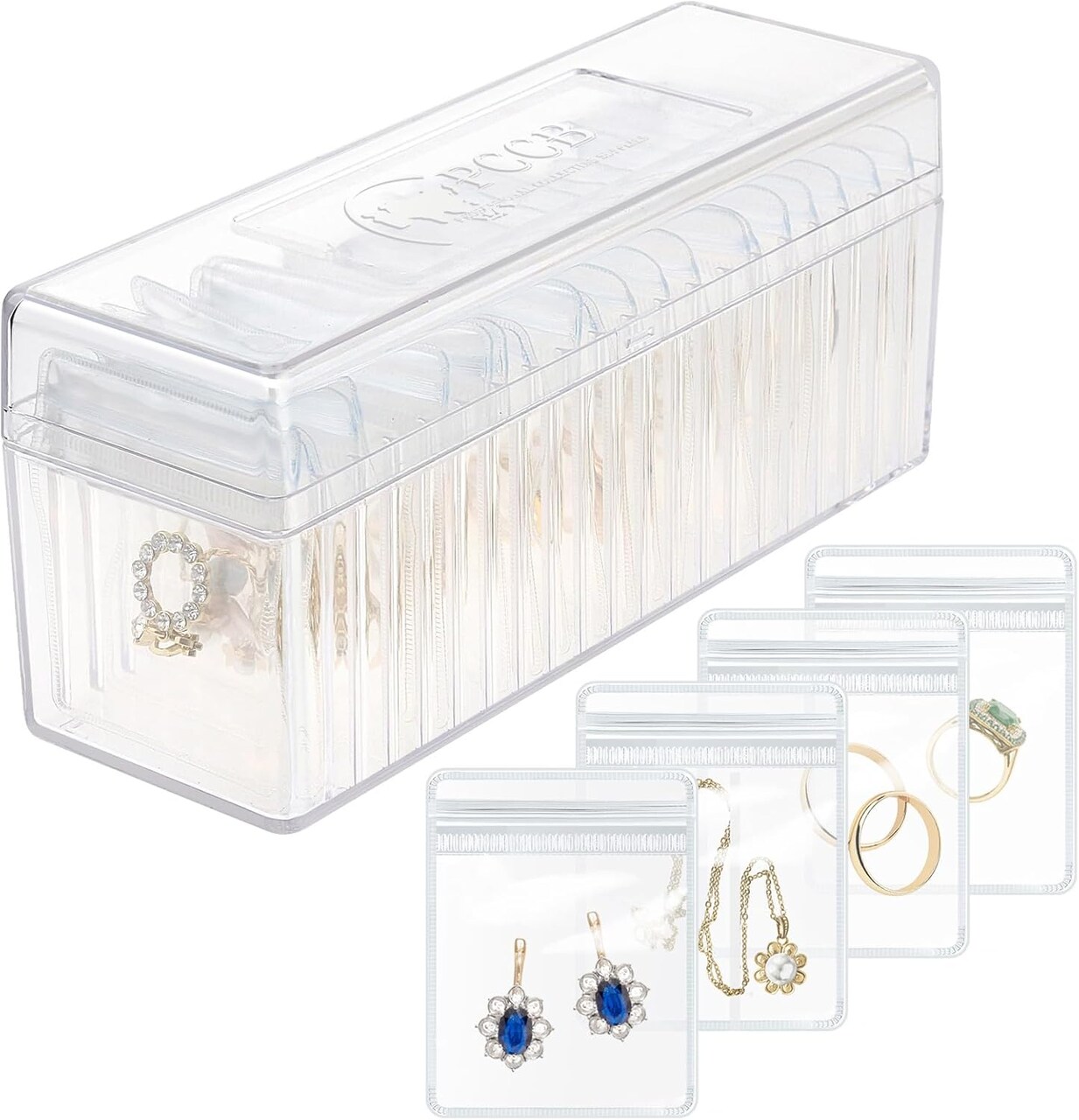 Acrylic Jewelry Box Organizer – Clear Jewelry Storage Case with 20 Portable Anti-Tarnish Pouches – Travel Jewelry Case for Earrings, Rings, Necklaces – Gifts for Women & Girls
